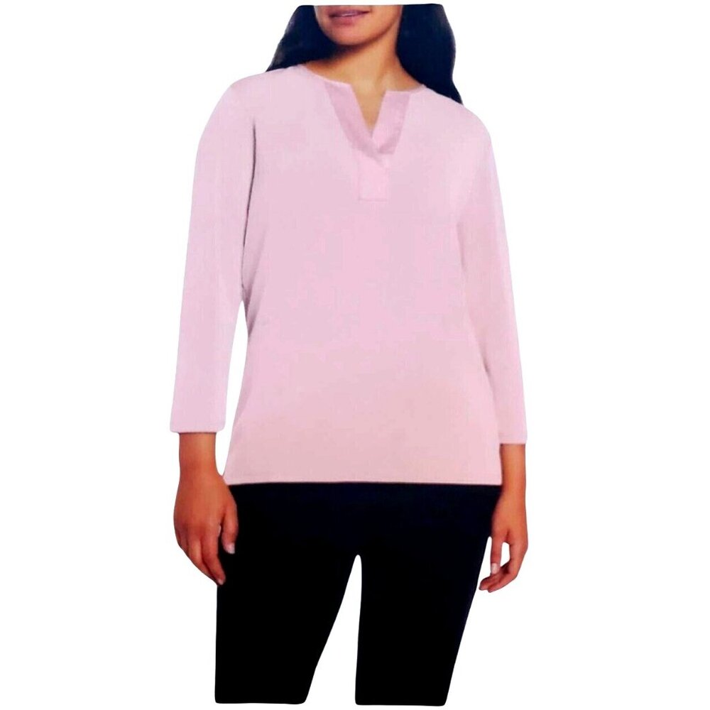 Banana Republic Woman L Blouse Satin V-Neck Top 3/4 Sleeve Shirt Pullover Pink